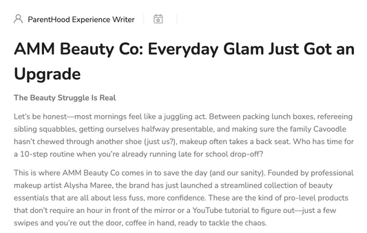 AMM Beauty Co featured in Parenthood360