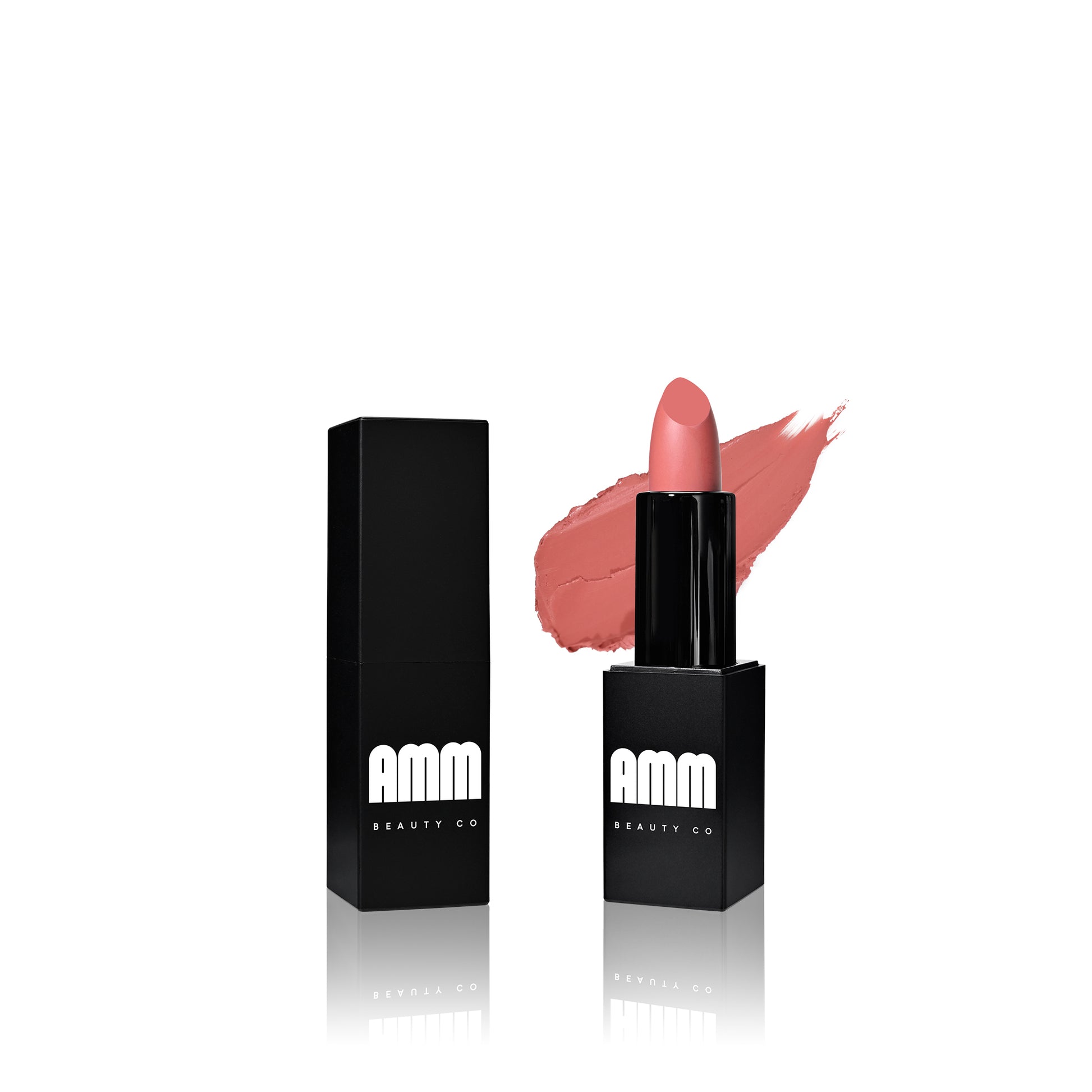     Matte About Me lipstick by AMM Beauty Co with branded packaging